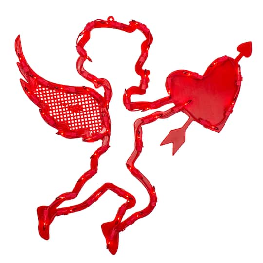 17&#x22; Lighted Red Cupid with Heart Window Silhouette Decoration